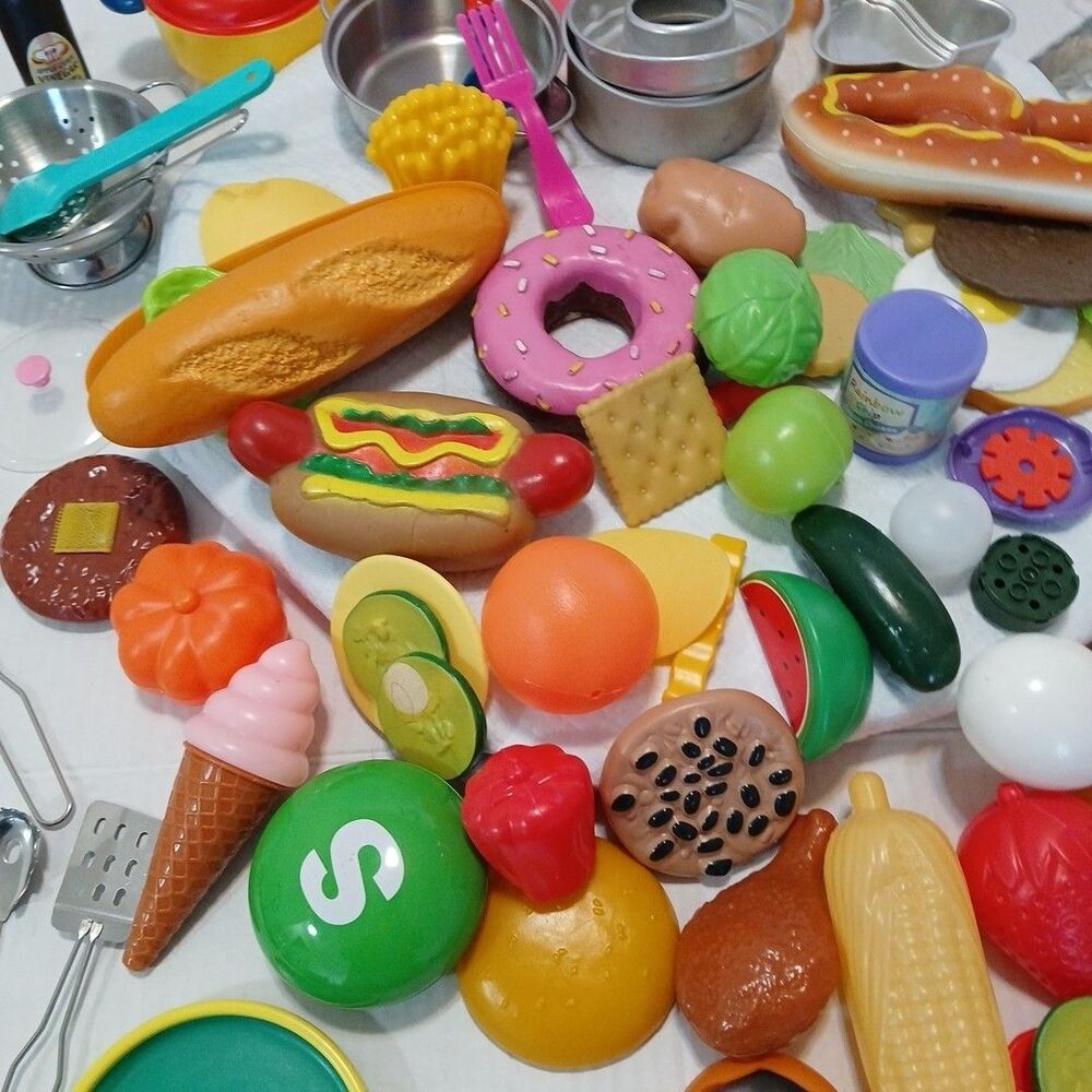 100+ Lot of Kids Pretend Play Toy Food, Dishes, Utensils, Pots, Pans for Kitchen - Picture 5 of 16